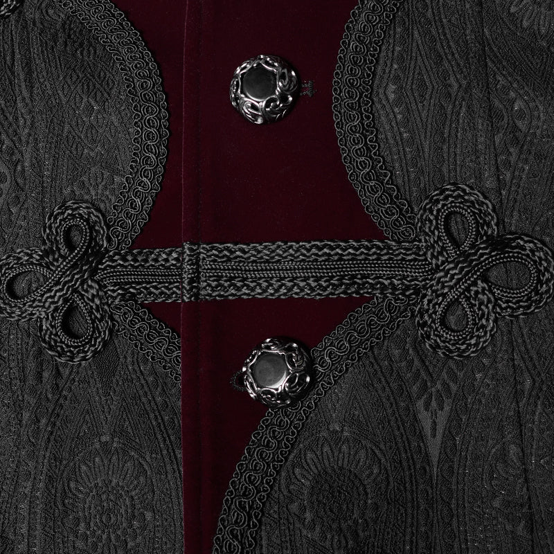 Men Goth Vampire Master Mid-length Jacket V-neck Long Sleeve Coat - Image 11