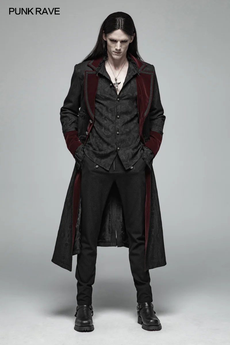 Men Goth Vampire Master Mid-length Jacket V-neck Long Sleeve Coat - Image 12