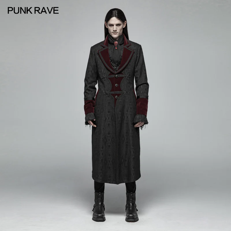 Men Goth Vampire Master Mid-length Jacket V-neck Long Sleeve Coat - Image 7