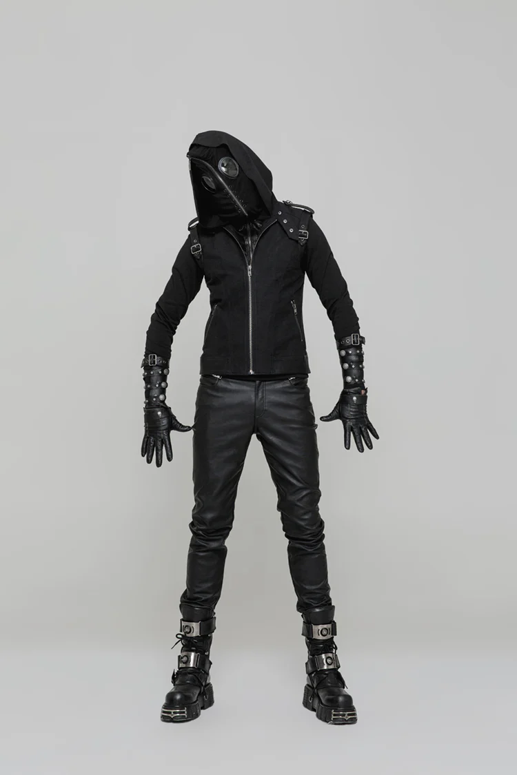 Men Hollow-out Leather Adjustable Punk Gloves - Image 3