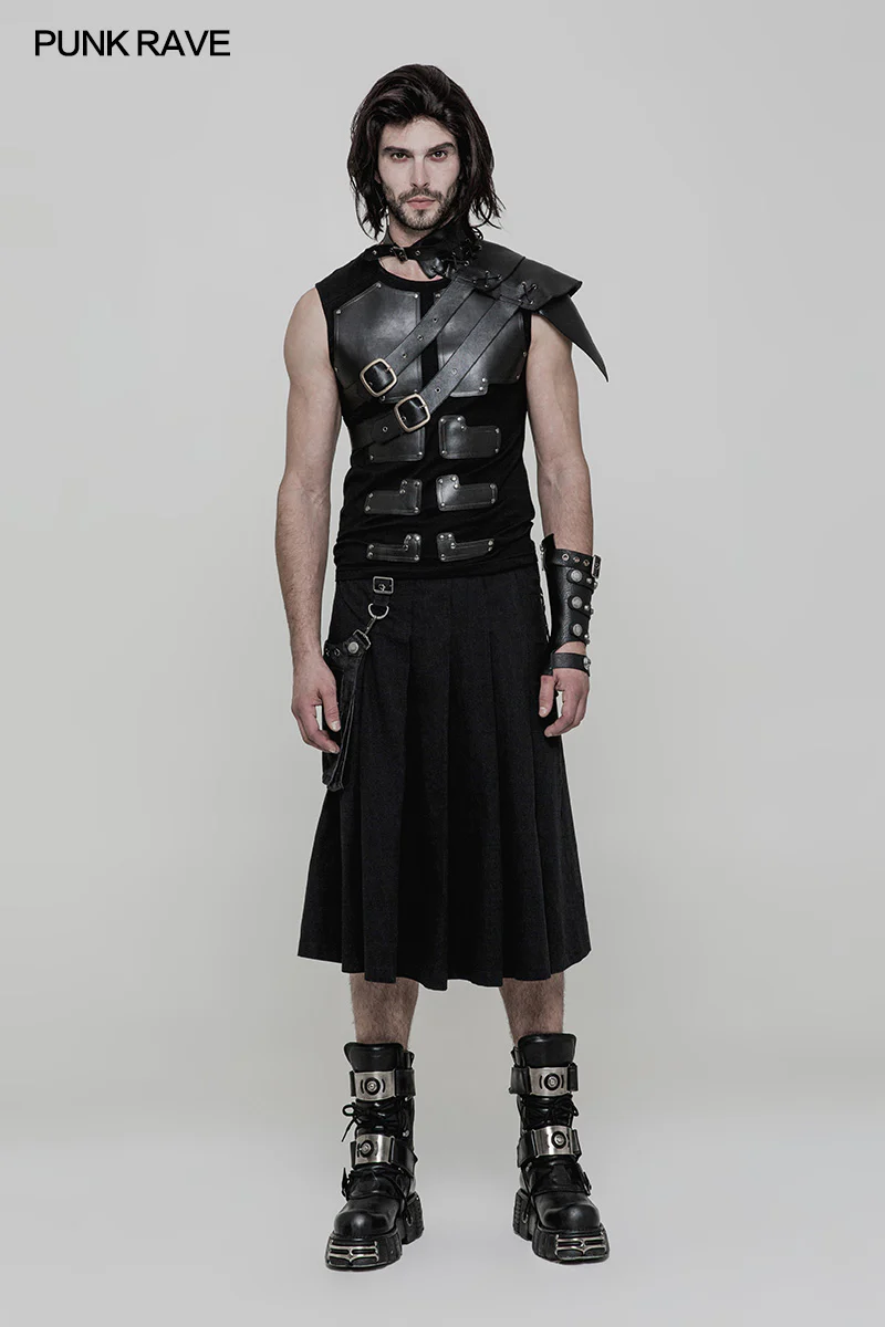 Men Pleated Half Punk Skirt With Stereo Bag On The Right - Image 11