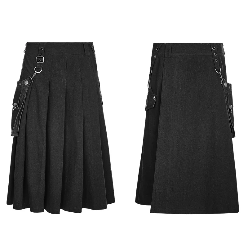 Men Pleated Half Punk Skirt With Stereo Bag On The Right - Image 4