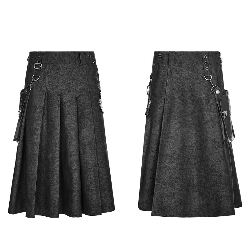 Men Pleated Half Punk Skirt With Stereo Bag On The Right - Image 9