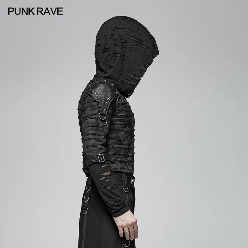 Men Punk Dark Printing Long Sleeves Hooded T-shirt - Image 2