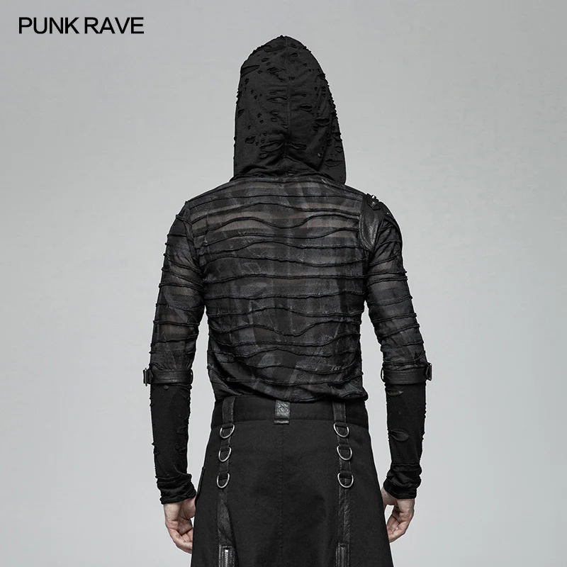 Men Punk Dark Printing Long Sleeves Hooded T-shirt - Image 3