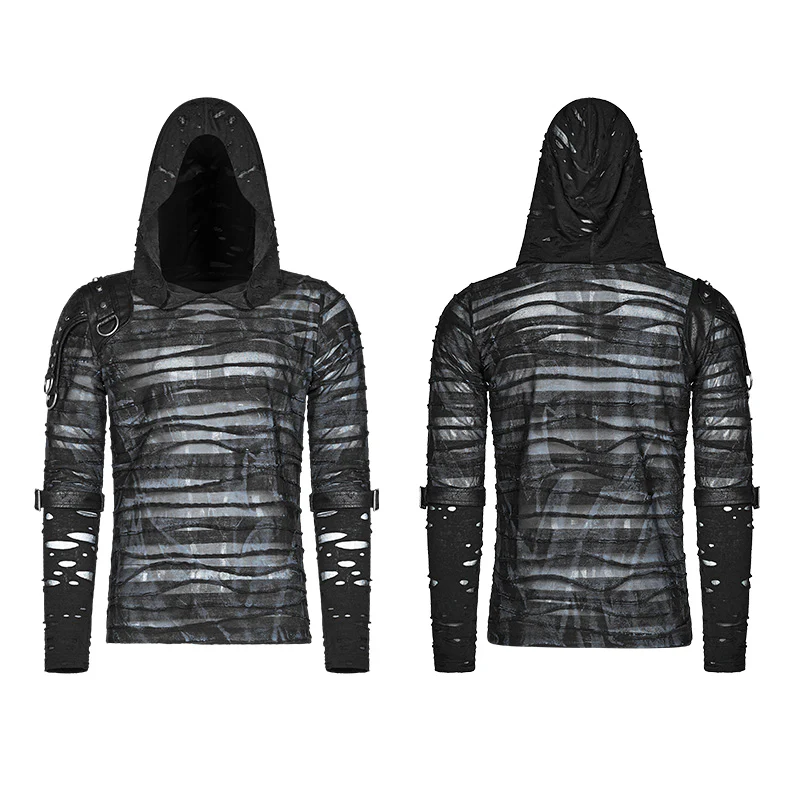 Men Punk Dark Printing Long Sleeves Hooded T-shirt - Image 4