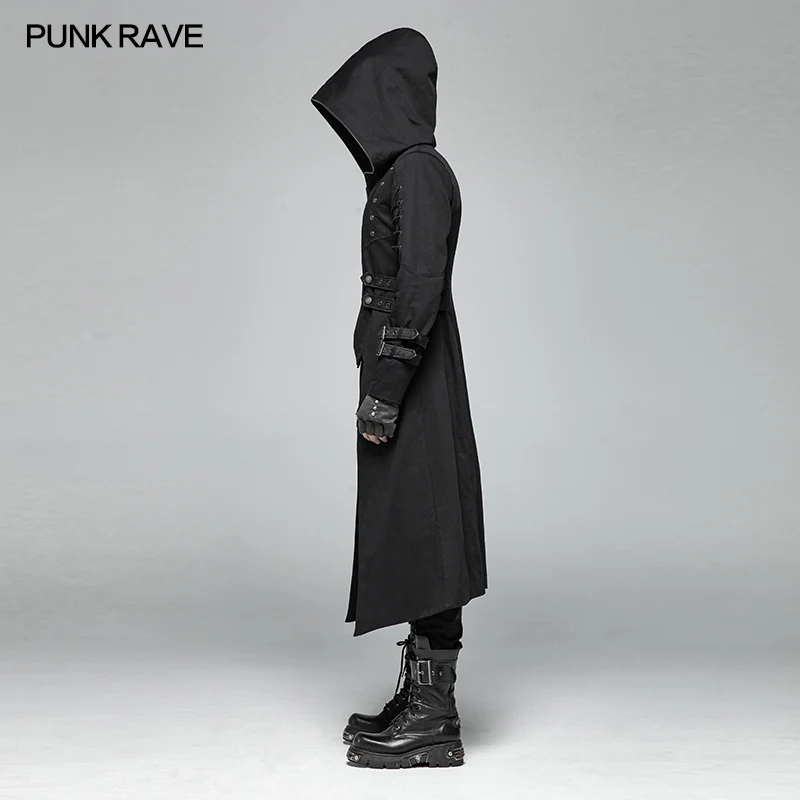 Men Punk Hooded Jacket Long Coat - Image 2