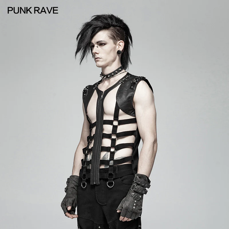 Men Punk Personality Skeleton PU Vest - Image 2
