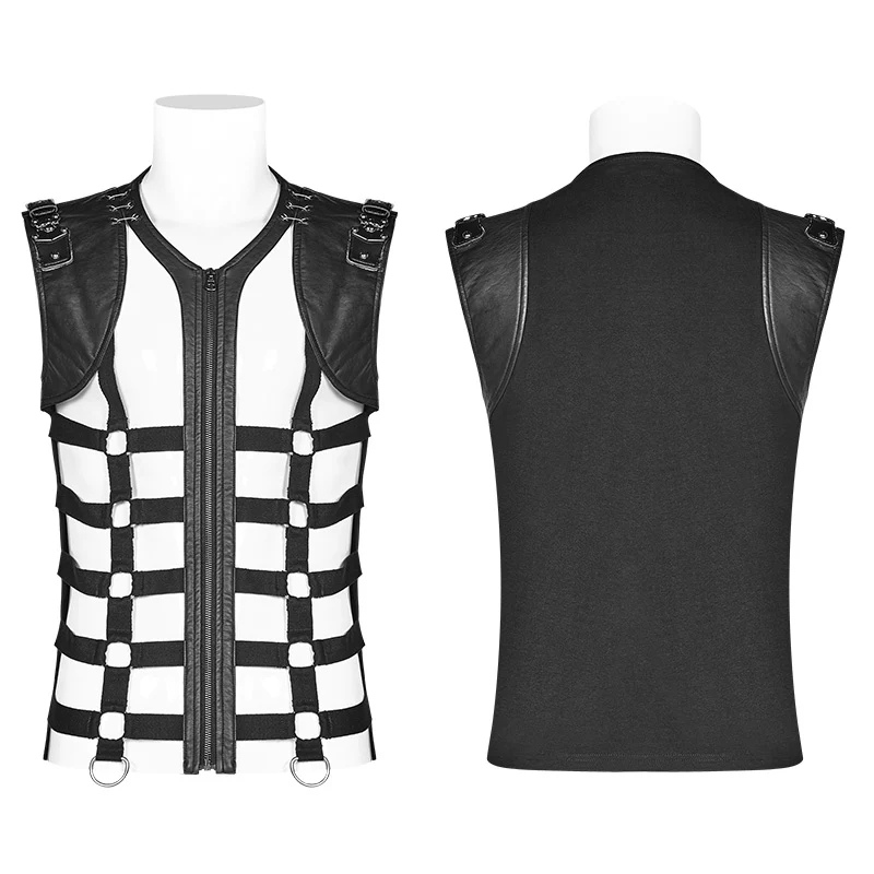 Men Punk Personality Skeleton PU Vest - Image 4