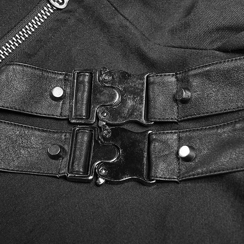 Men Punk Split Hooded Jacket Asymmetrical Long Trench Coat - Image 5