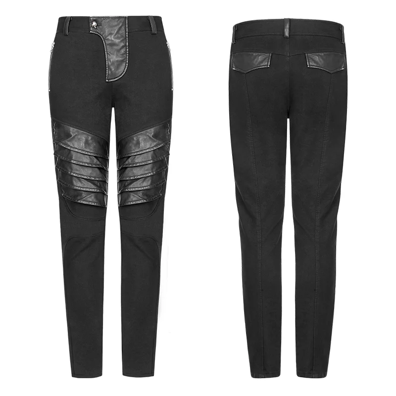 Men's Dark Punk Twill Denim Pants Leather Knee Armor Styling Trousers - Image 4