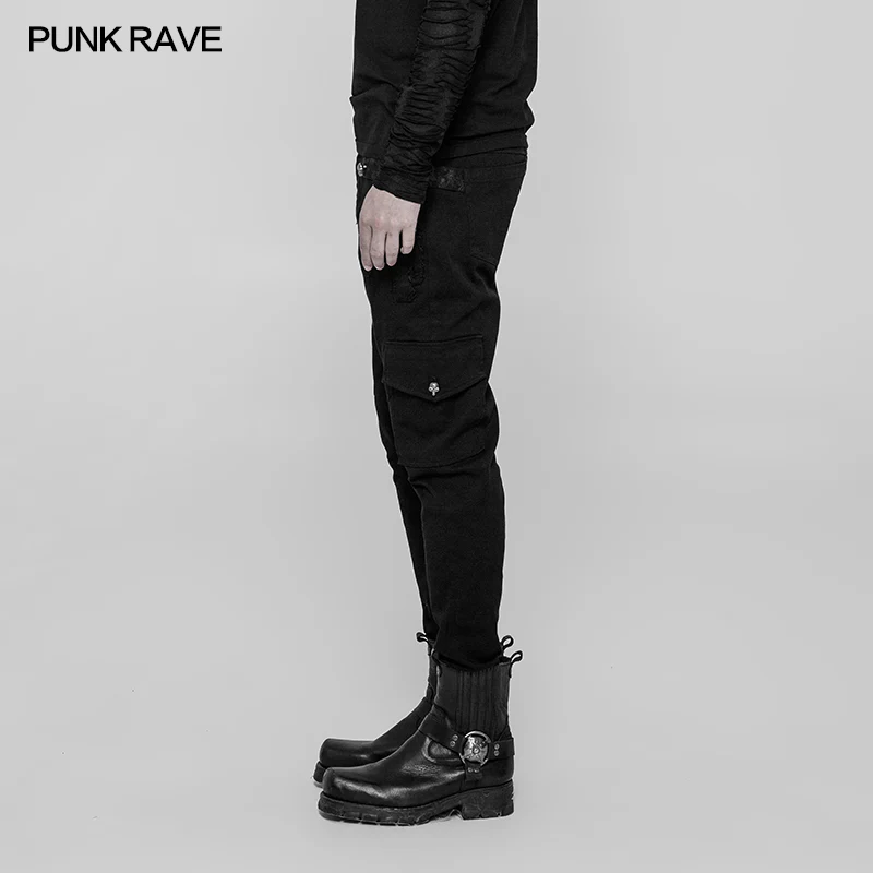 Men's Double Pocket Heavy Metal Punk Pants Floral Woven Waist Head Trousers - Image 2