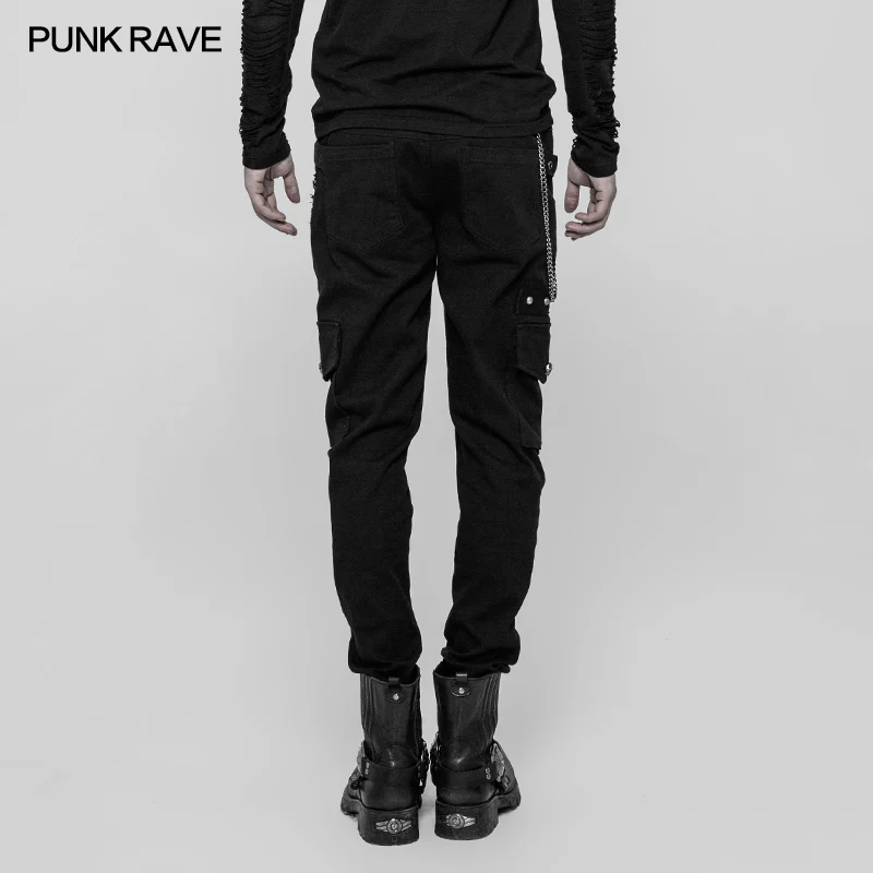 Men's Double Pocket Heavy Metal Punk Pants Floral Woven Waist Head Trousers - Image 3