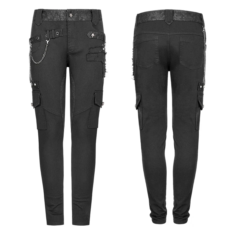 Men's Double Pocket Heavy Metal Punk Pants Floral Woven Waist Head Trousers - Image 4