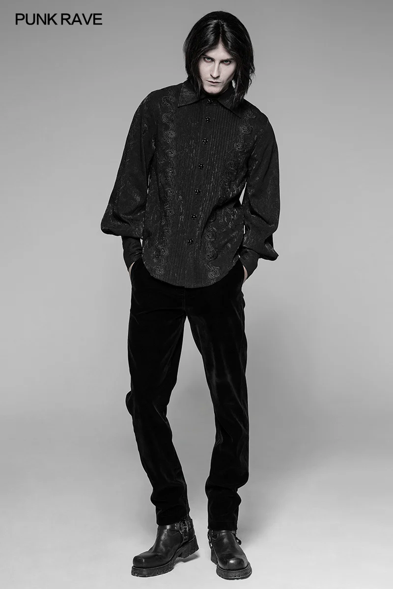 Men's Jacquard Pleated Front Gothic Shirt - Image 6