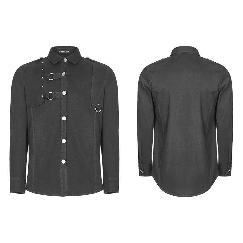 Men's Punk Pure Cotton Personality Shirt With Mosaic Rivet Decoration - Image 4