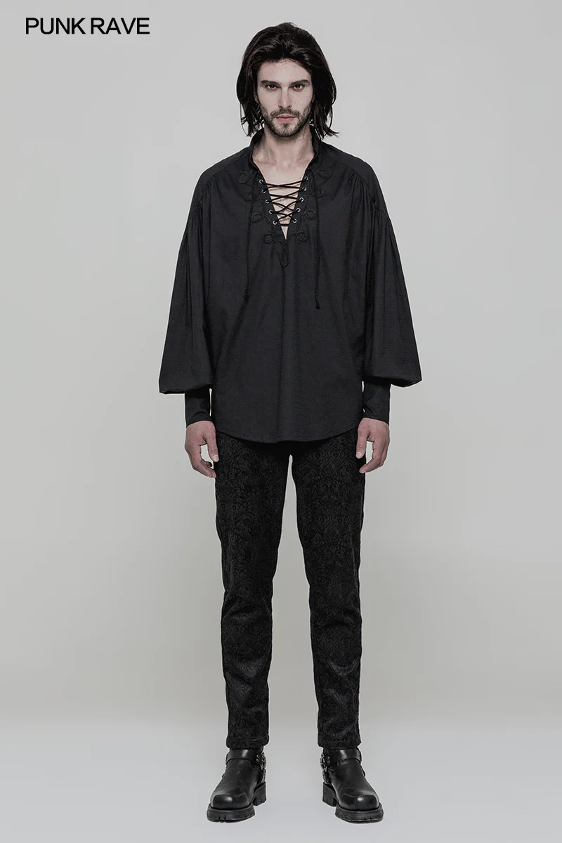 Men's Retro Gothic Long Sleeve Shirt With Disa Floret Collar Design - Image 11