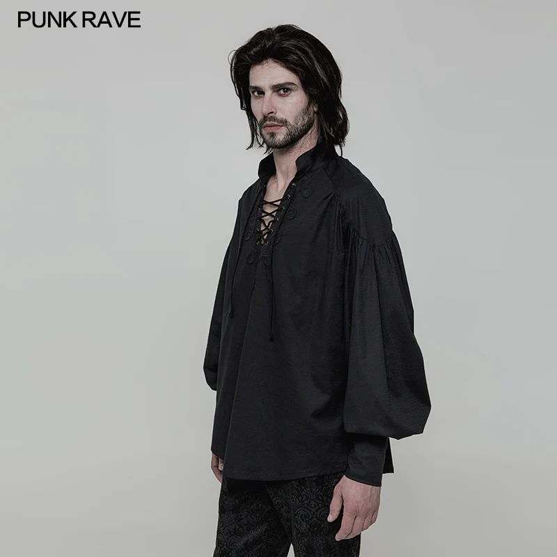 Men's Retro Gothic Long Sleeve Shirt With Disa Floret Collar Design - Image 2