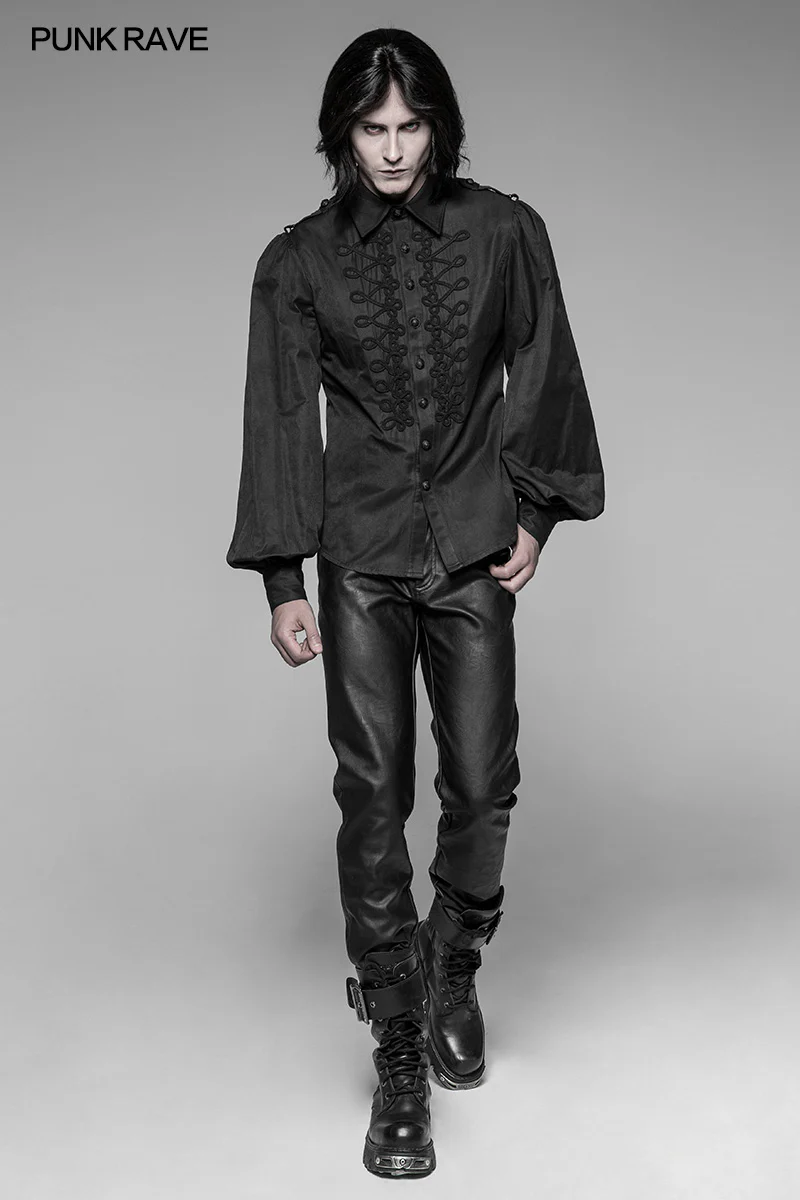 Men's Vintage Long Sleeves Gothic Shirt With Chinese Disa Floret Design - Image 4