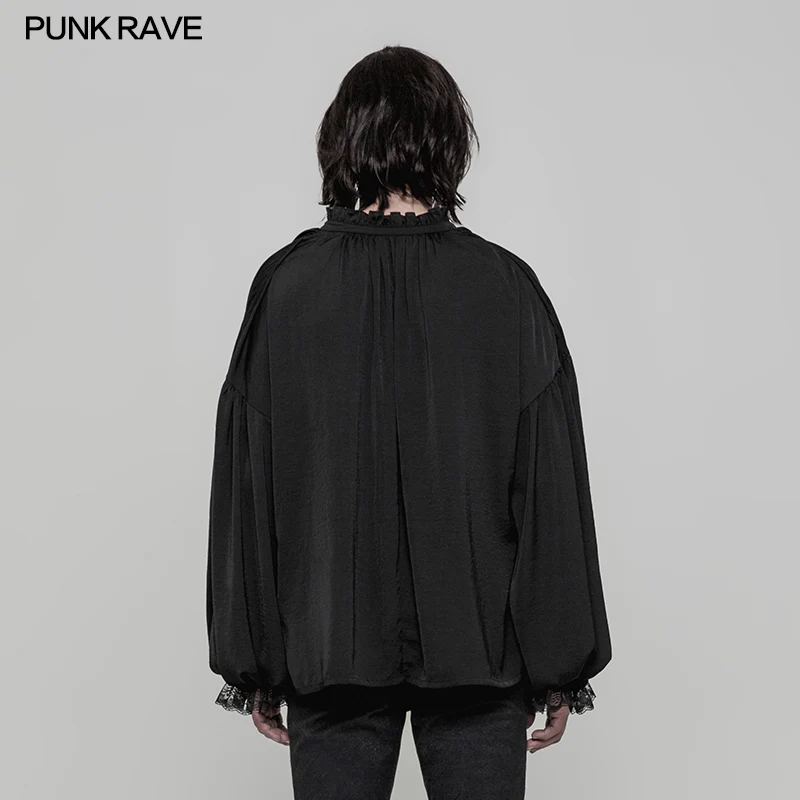 Men's Vintage Loose Soft Comfort Gothic Shirt With Large Neckline And Lace Cuff - Image 2