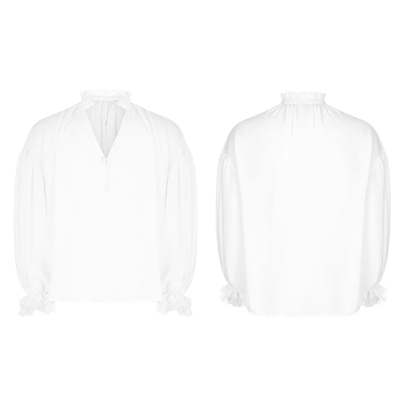 Men's Vintage Loose Soft Comfort Gothic Shirt With Large Neckline And Lace Cuff - Image 5