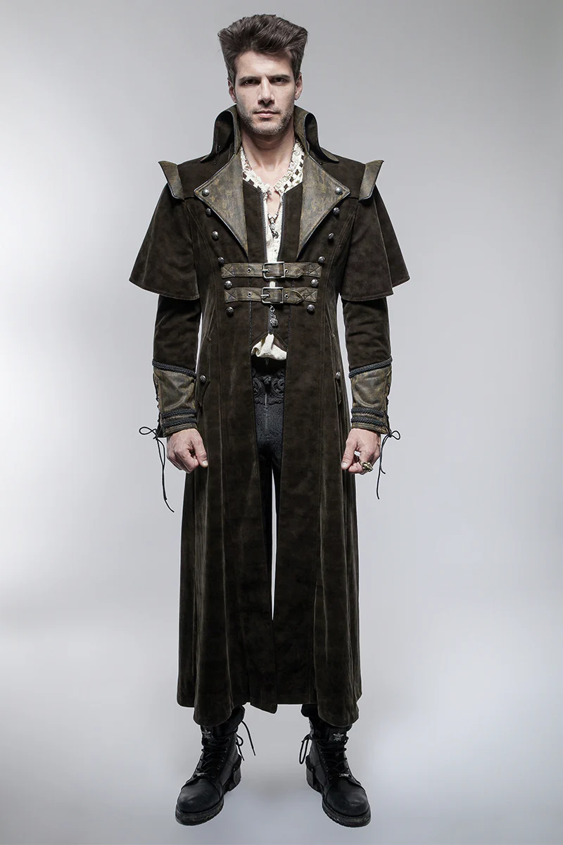 Military Cape Style Modern Gothic Trench Coats For Men - Image 6