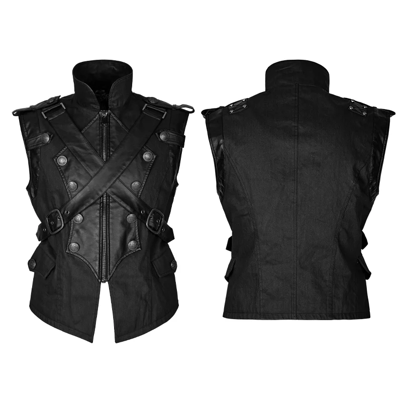 Military Uniform Cross Belt Inelastic Laminating Denim Punk Vest - Image 4