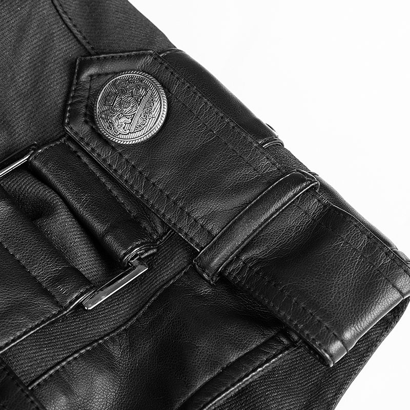 Military Uniform Cross Belt Inelastic Laminating Denim Punk Vest - Image 5