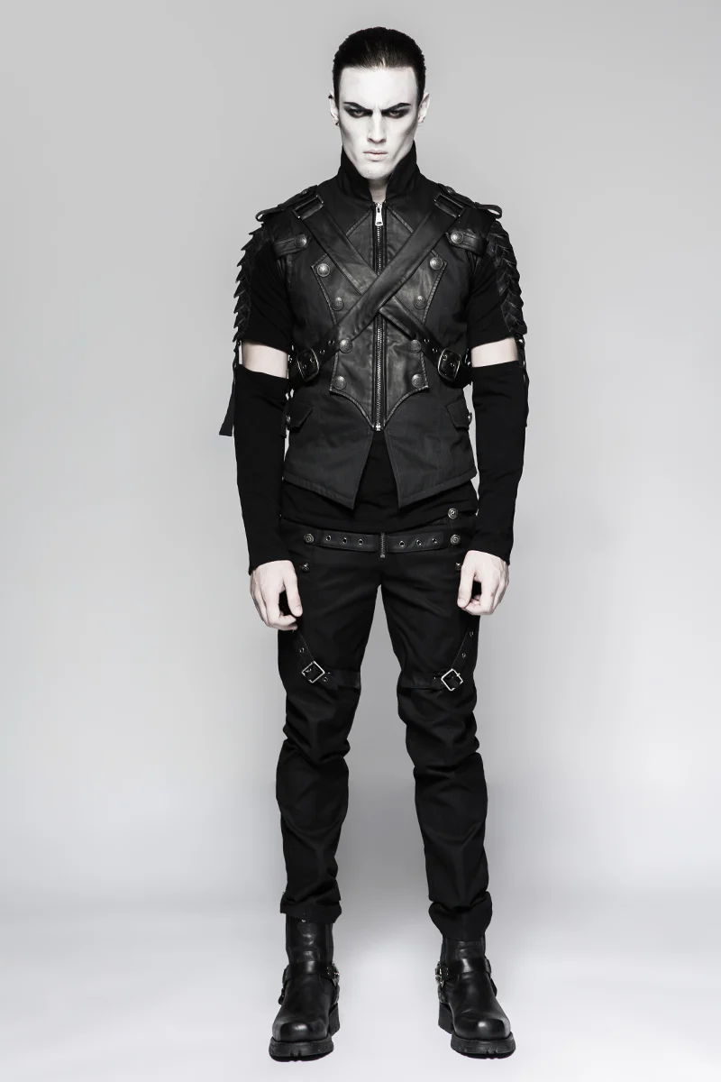 Military Uniform Cross Belt Inelastic Laminating Denim Punk Vest - Image 6