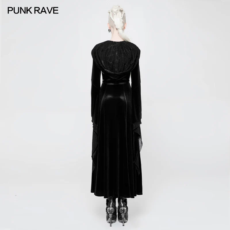 Mysterious Velvet Hooded Gothic Coat With Independent Waist Loops - Image 3