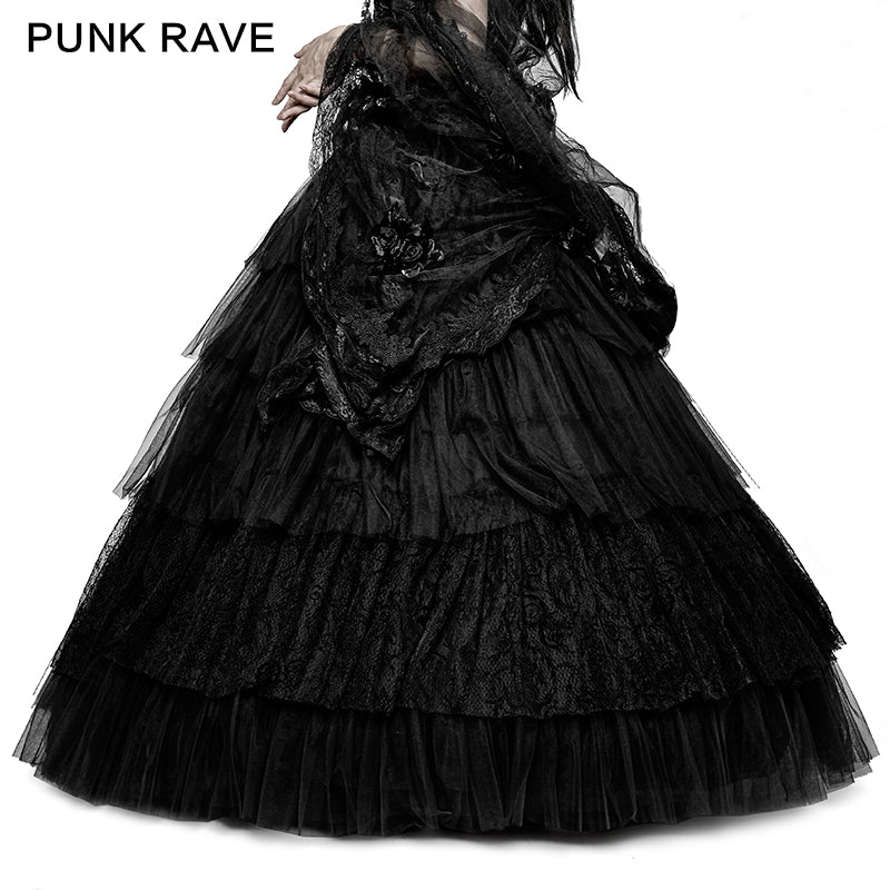 Party Elastic High Waist Flowers Mesh Prom Gothic Skirt - Image 2