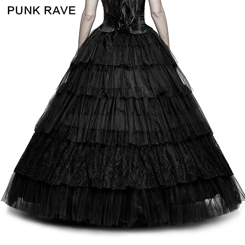 Party Elastic High Waist Flowers Mesh Prom Gothic Skirt - Image 3