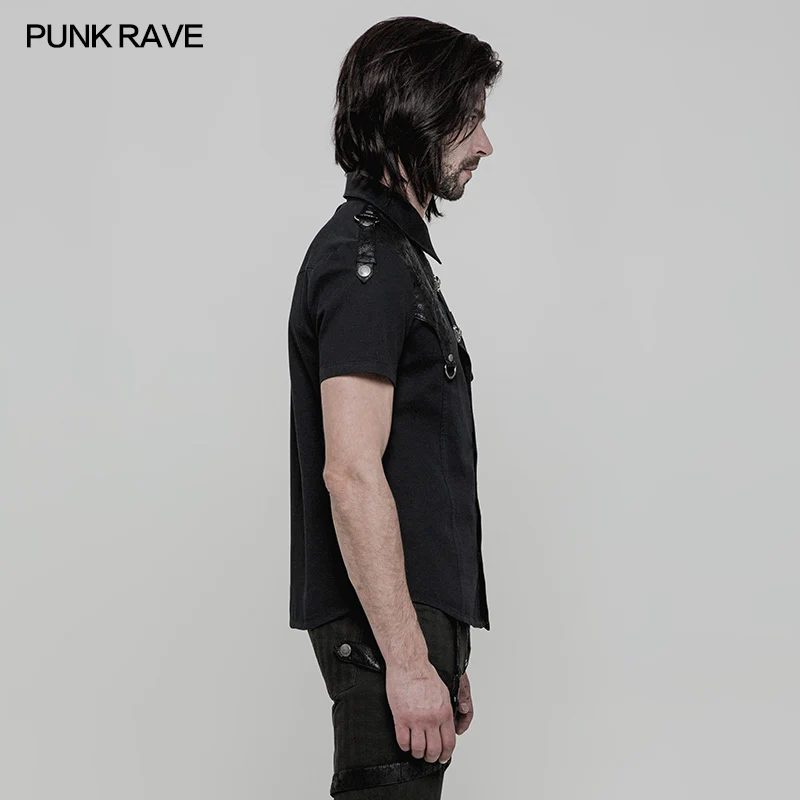 Personality Metal Buckle Design Punk Shirt For Men - Image 2