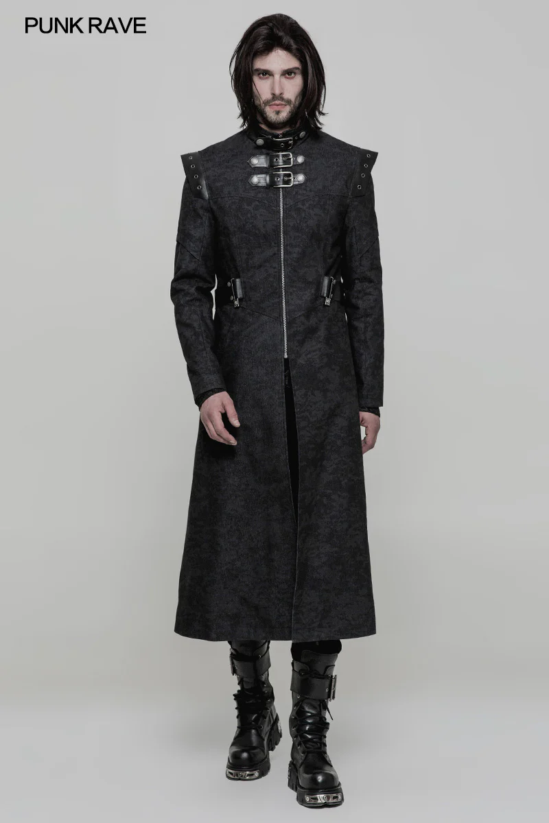 Personality Printing Leather Spliced Punk Coat For Men & Women - Image 16