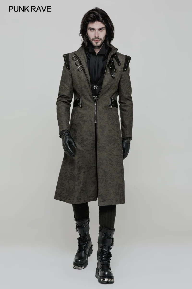 Personality Printing Leather Spliced Punk Coat For Men & Women - Image 17