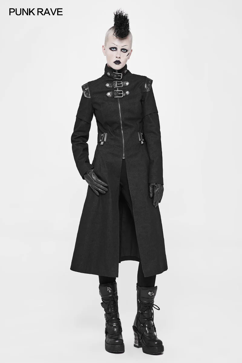 Personality Printing Leather Spliced Punk Coat For Men & Women - Image 18