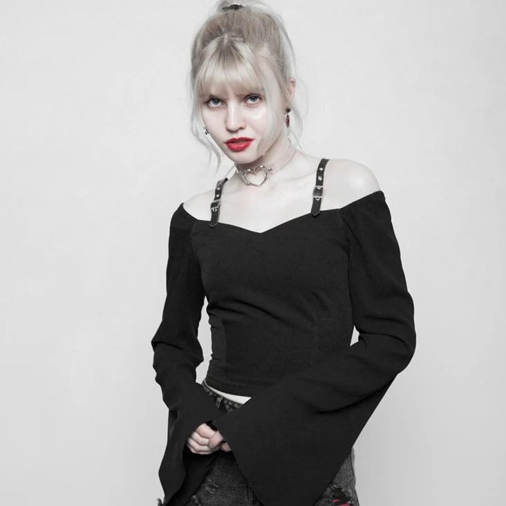 Personality Punk Chiffon Off Shoulder T-shirt For Women