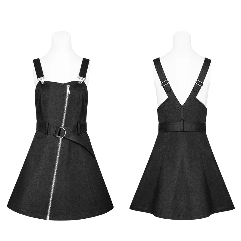 Personality Punk Metal A Pendulum Denim Dress With Adjustable Shoulder Straps - Image 2
