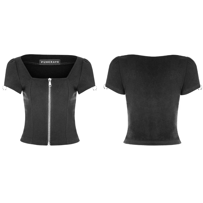 Personality Punk Top Square Collar Knit Cardigan T-shirt - Image 4