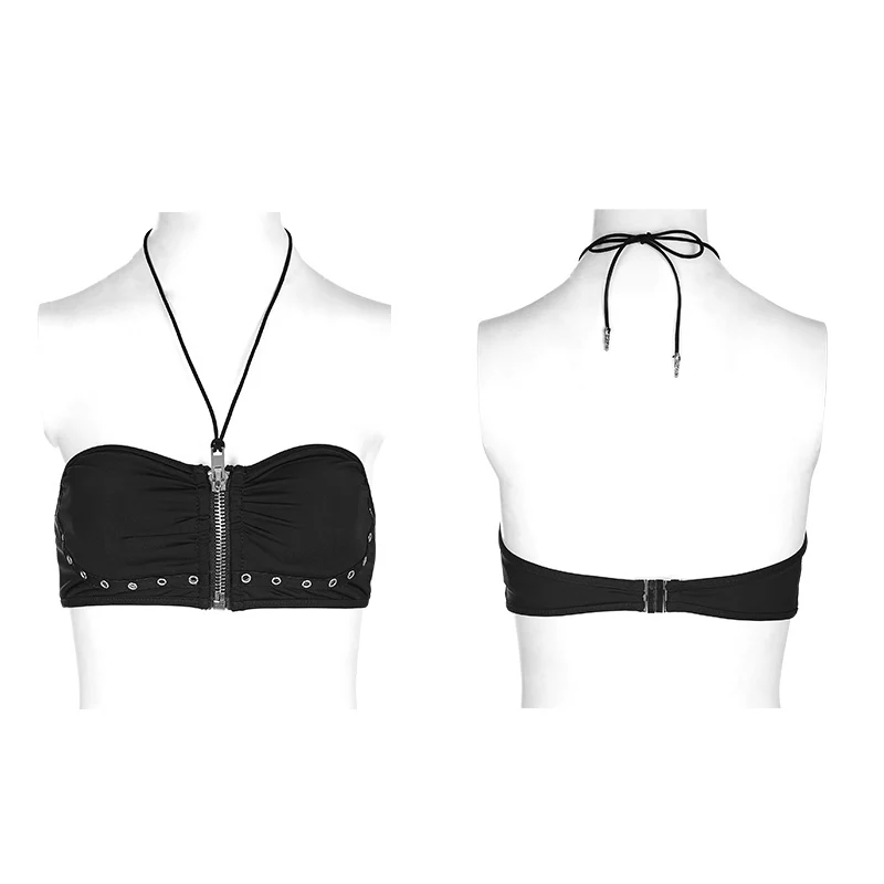 Personality Swimwear Punk Accessories Stretch Swimsuit Top With Detachable Straps - Image 4