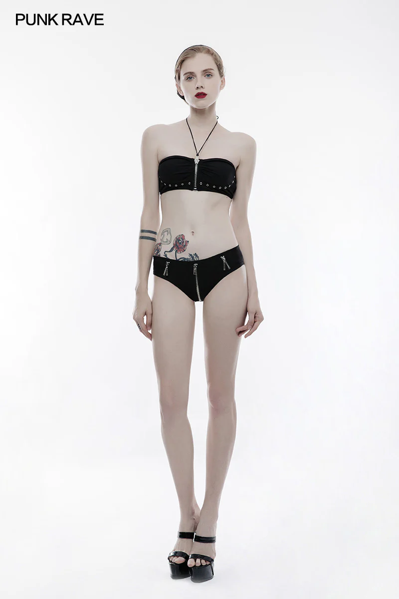 Personality Swimwear Punk Accessories Stretch Swimsuit Top With Detachable Straps - Image 6
