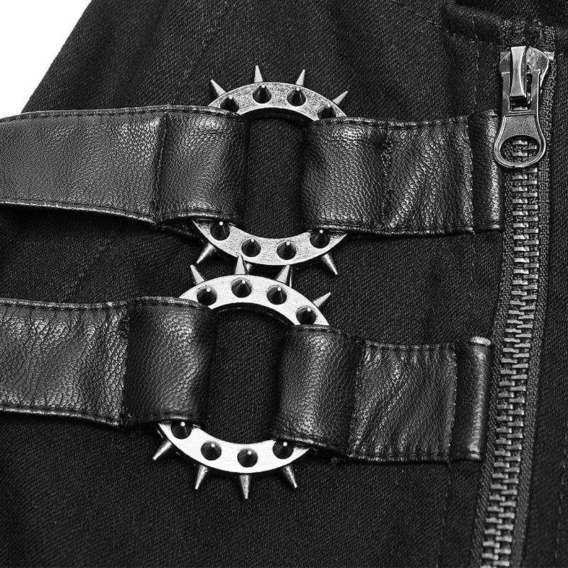 Personality Zipper Pocket Punk Pants Leather Splicing Trousers For Men - Image 5