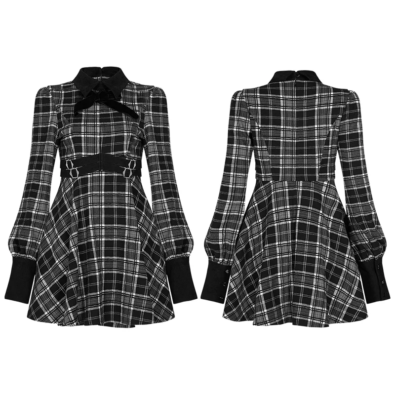 Plaid court collect waist dress - Image 4