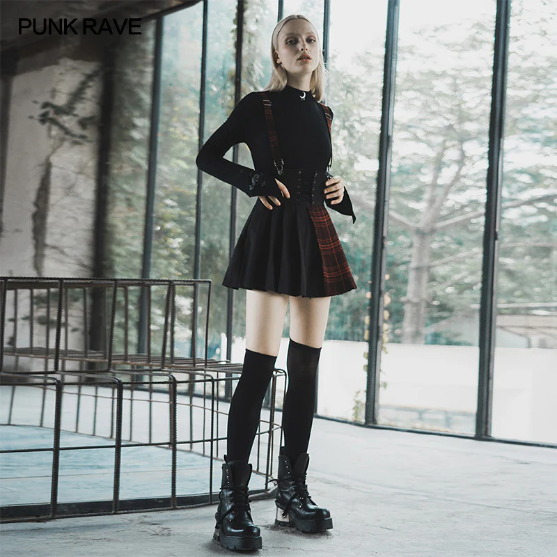 Plaid spliced suspender skirt - Image 2