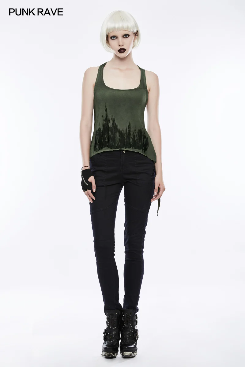 Printing Sexy Soft Punk Vest With Eyelet Drawstring - Image 11