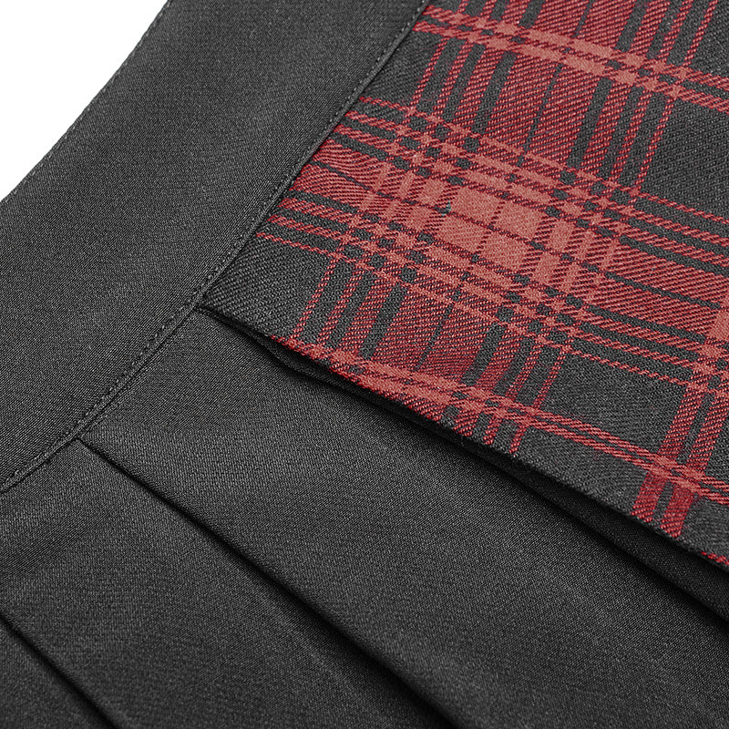 Punk Asymmetrical Black-Red Plaid Pleated Short Skirt For Women - Image 5