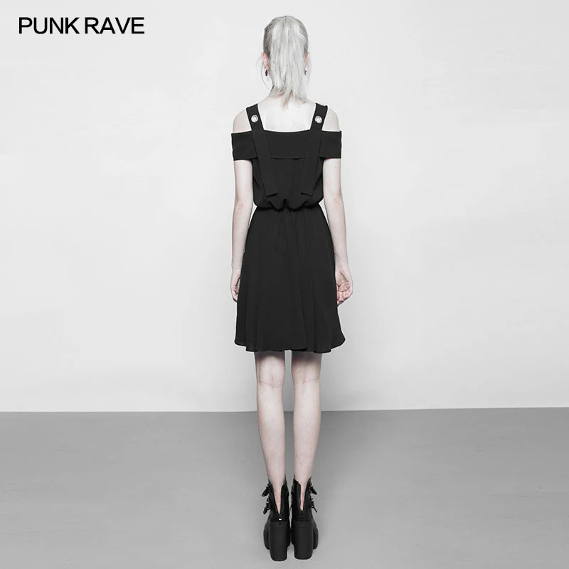 Punk Chiffon Shirt-style Suspender Dress With Corns Strap Design - Image 3