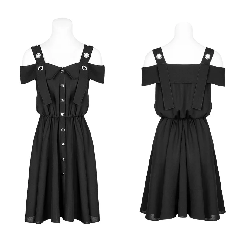 Punk Chiffon Shirt-style Suspender Dress With Corns Strap Design - Image 4