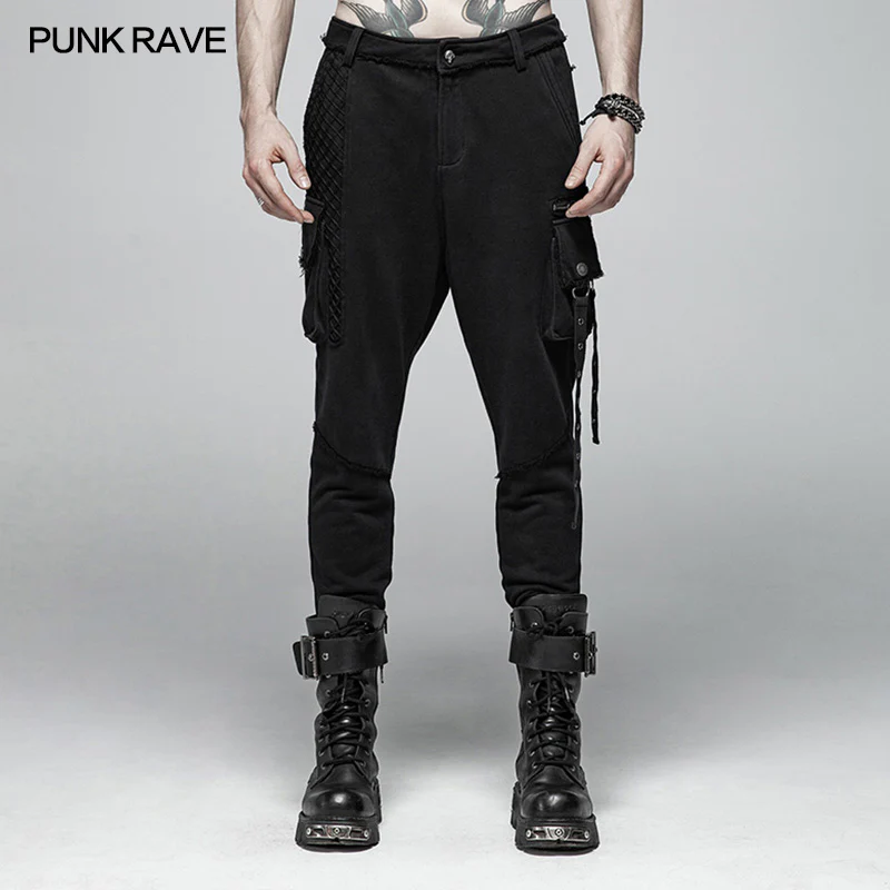 Punk Dark Knit Trousers Carrot Pants With Three-dimensional Pockets Decoration