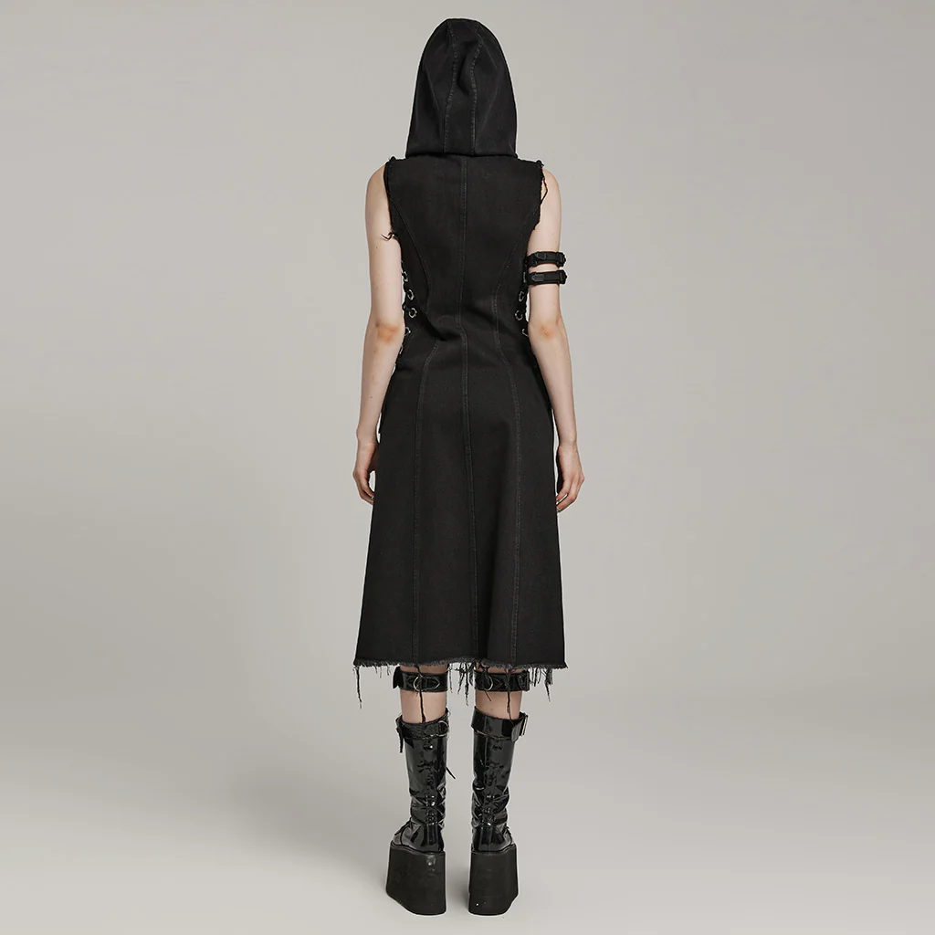 Punk decayed washed denim long vest - Image 4